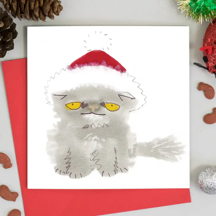 Cat in a santa hat festive Christmas Card
