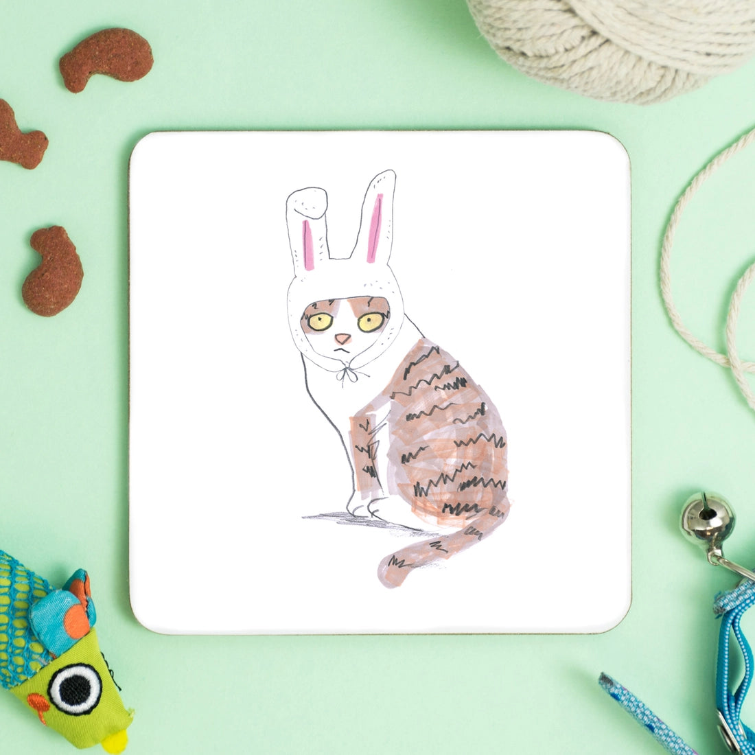 Cat In Bunny Hat Coaster