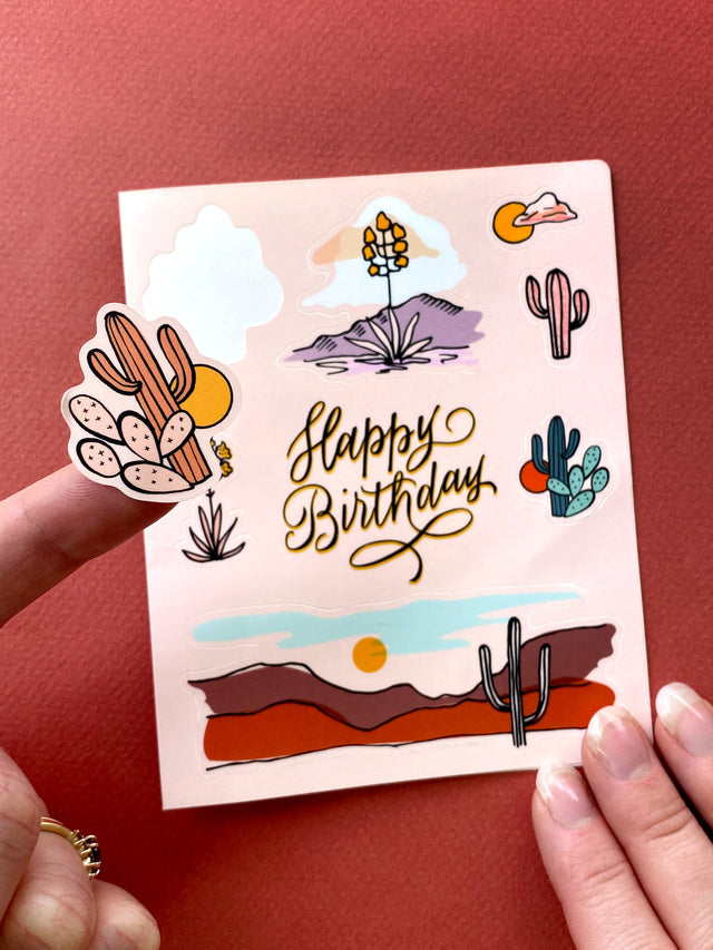 Sticker Sheet Peach Cactus Birthday Card