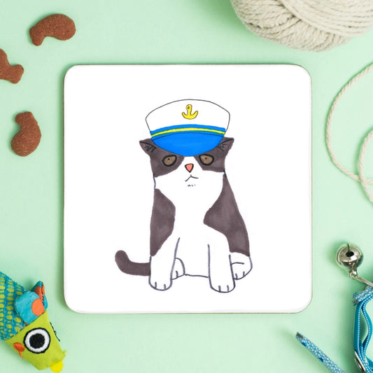 Cat In Captains Hat Coaster