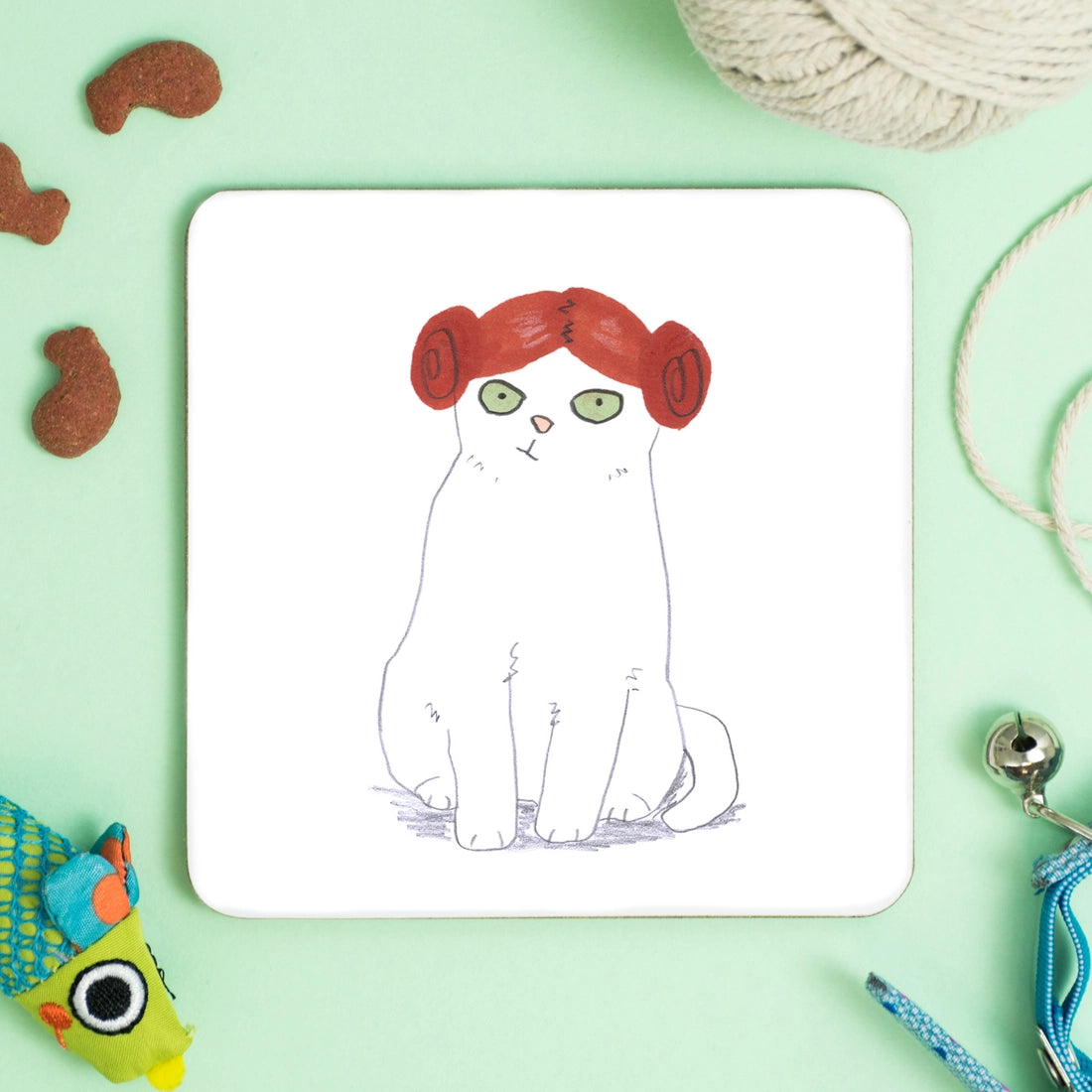 Cat In Purrincess Leia Wig Coaster