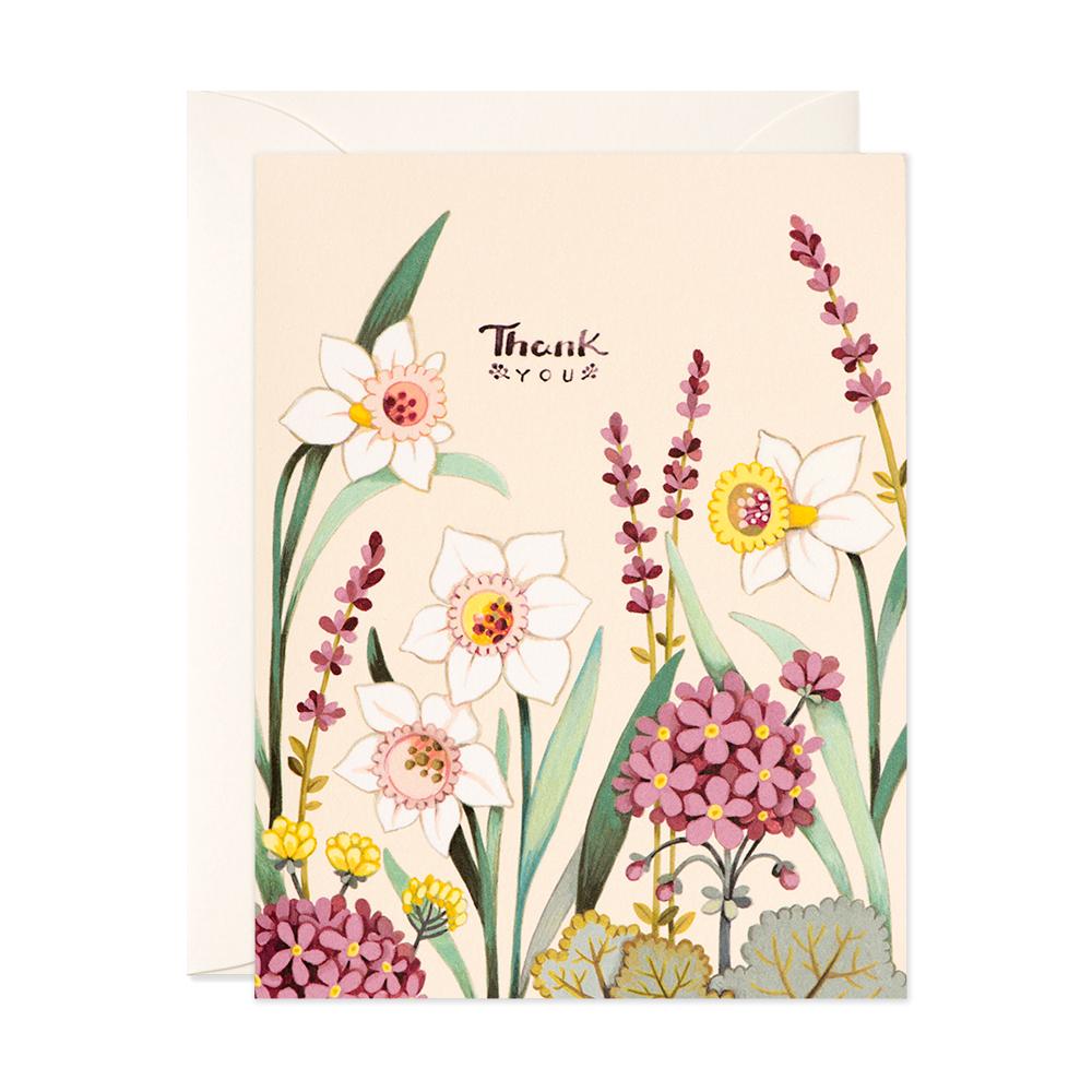 Cream Floral Thank You Card