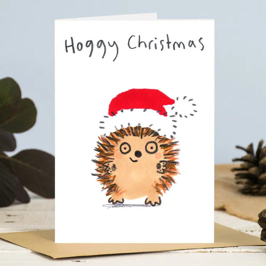 Hoggy Christmas Santa Hat Card