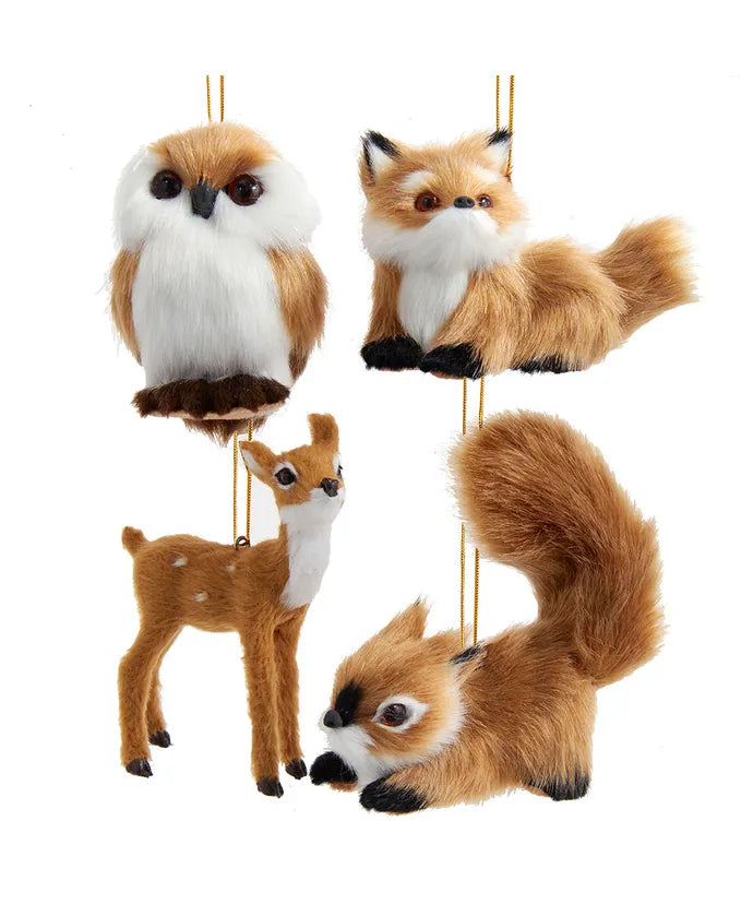 Furry Brown Deer Squirrel Owl Fox Ornament
