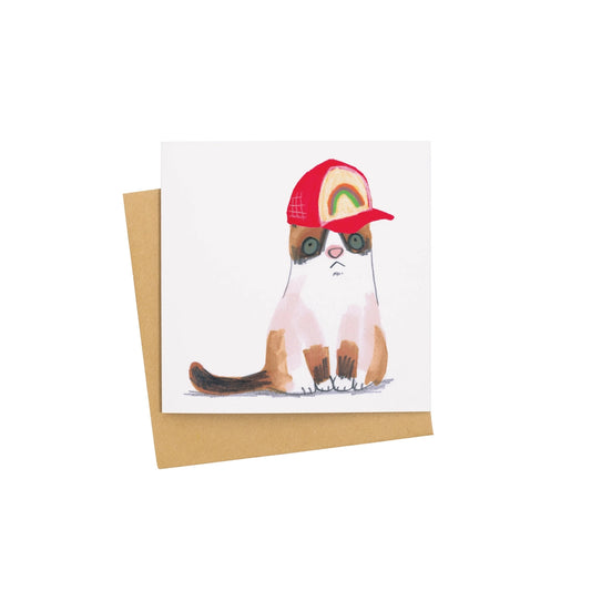 Cat In Rainbow Baseball Cap Card