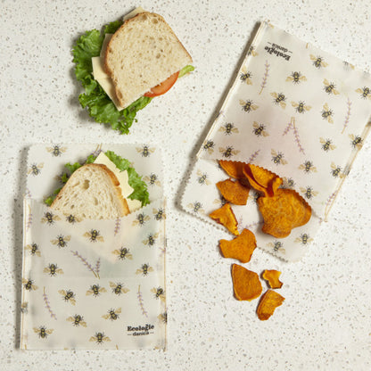 Beeswax Wrap Bees Set of 2 Sandwich Bags