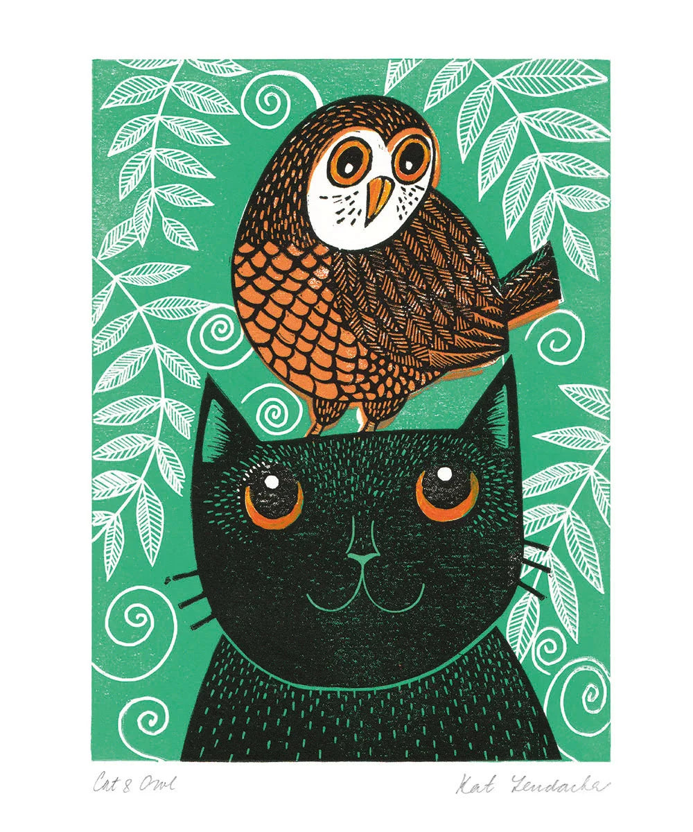 Cat And Owl Card