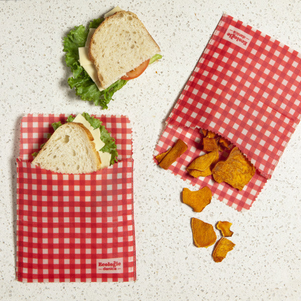 Beeswax Wrap Gingham Dot Set of 2 Sandwich Bags