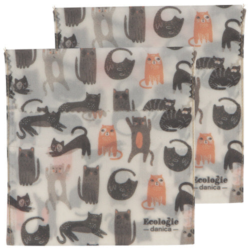 Beeswax Wrap Cats Set of 2 Sandwich Bags